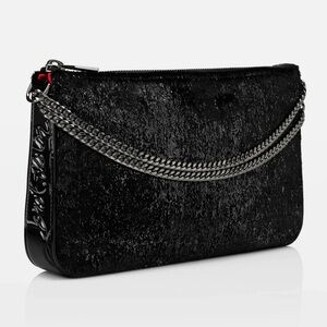 100% Authentic Christian Louboutin Loubila Embellished Velour Chain Shoulder Bag